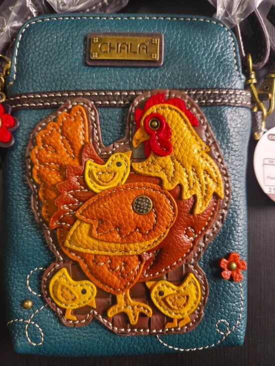 Chala Hen with Chicks Convertible Cellphone Crossbody/Purse/Pouch Turquoise NWT - Picture 2 of 7